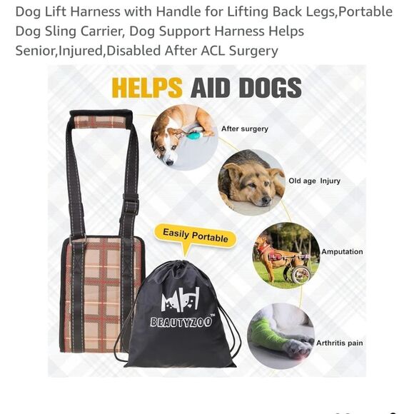 BEAUTYZOO Blue Plaid Dog Sling Harness – Size M 20–80 lbs – Step-In Comfort New - Picture 6 of 9